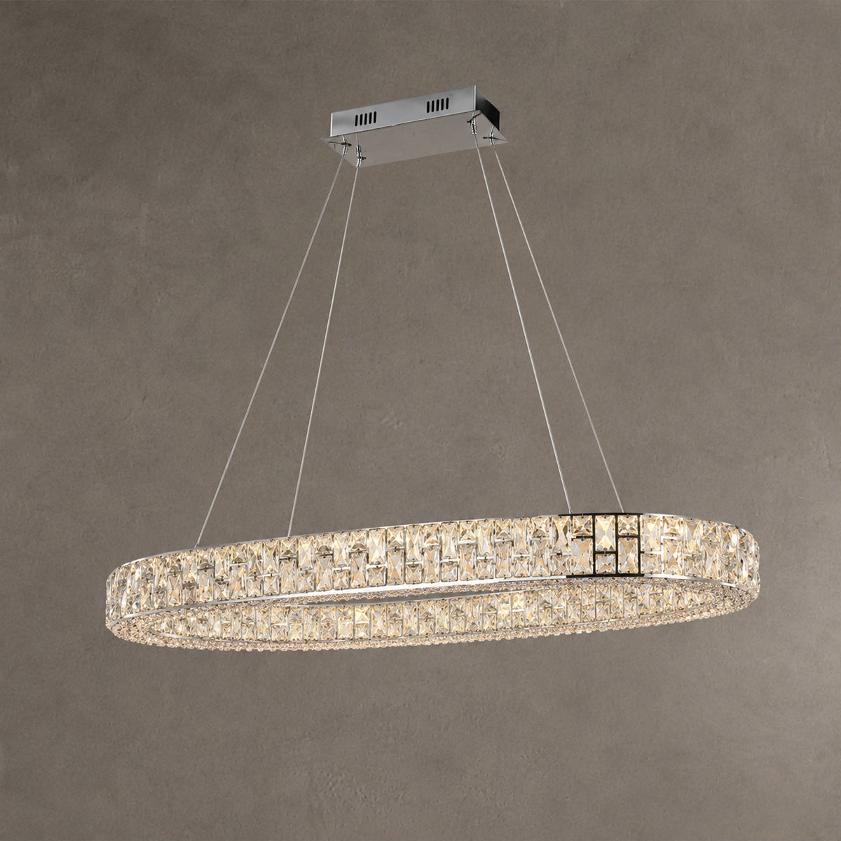 Light Luxury Round/Oval Spliced Crystal Chandelier for Living/Dining Room/Kitchen Island