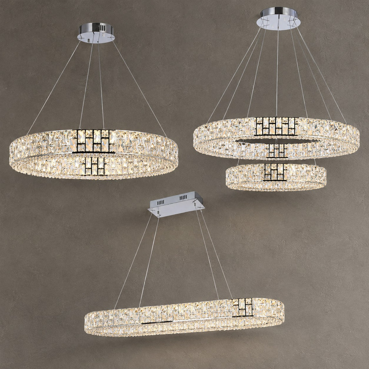 Light Luxury Round/Oval Spliced Crystal Chandelier for Living/Dining Room/Kitchen Island