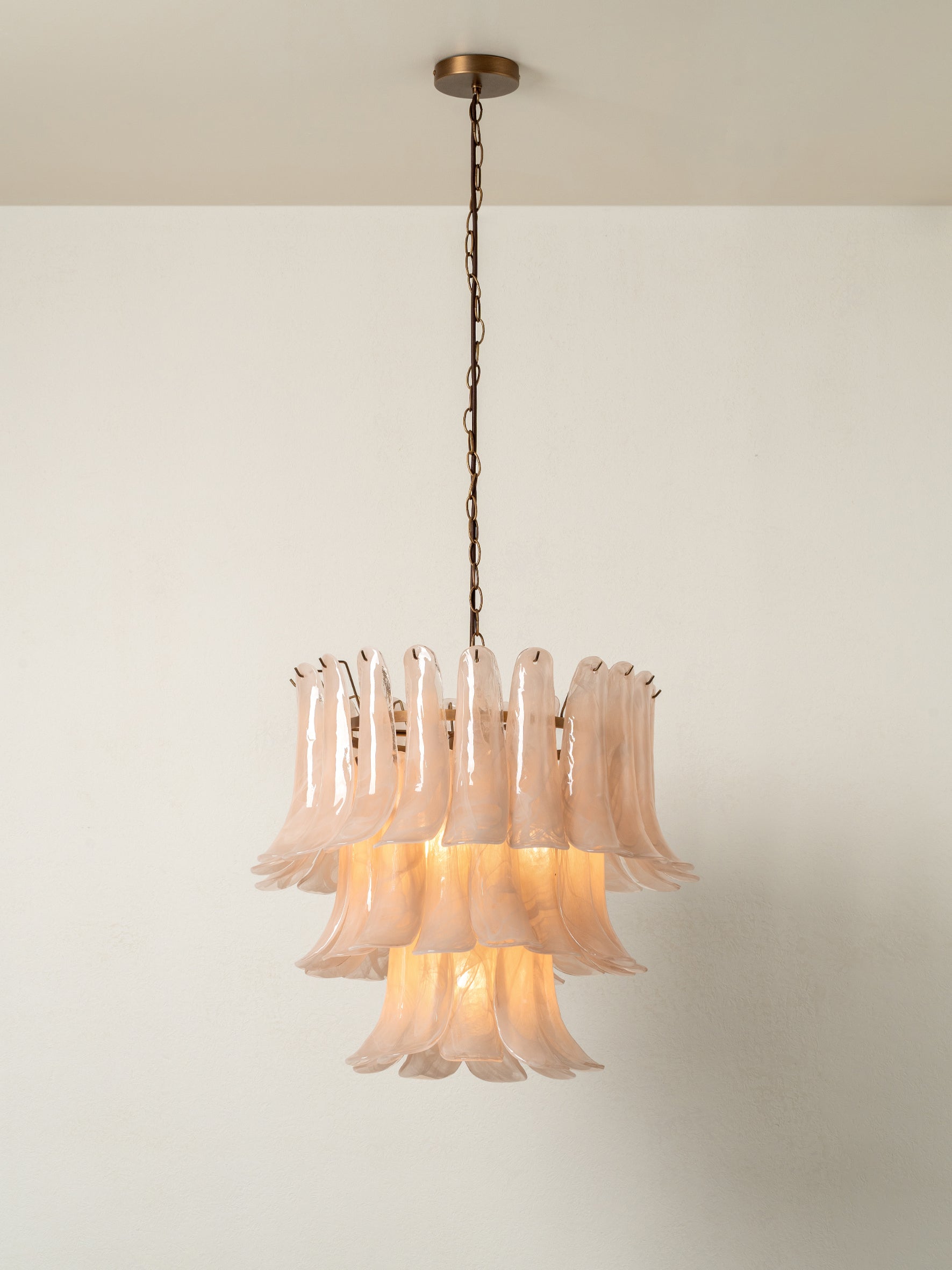 Lonso Taupe Mid-Century Brass & Glass Chandelier – Vintage Glam