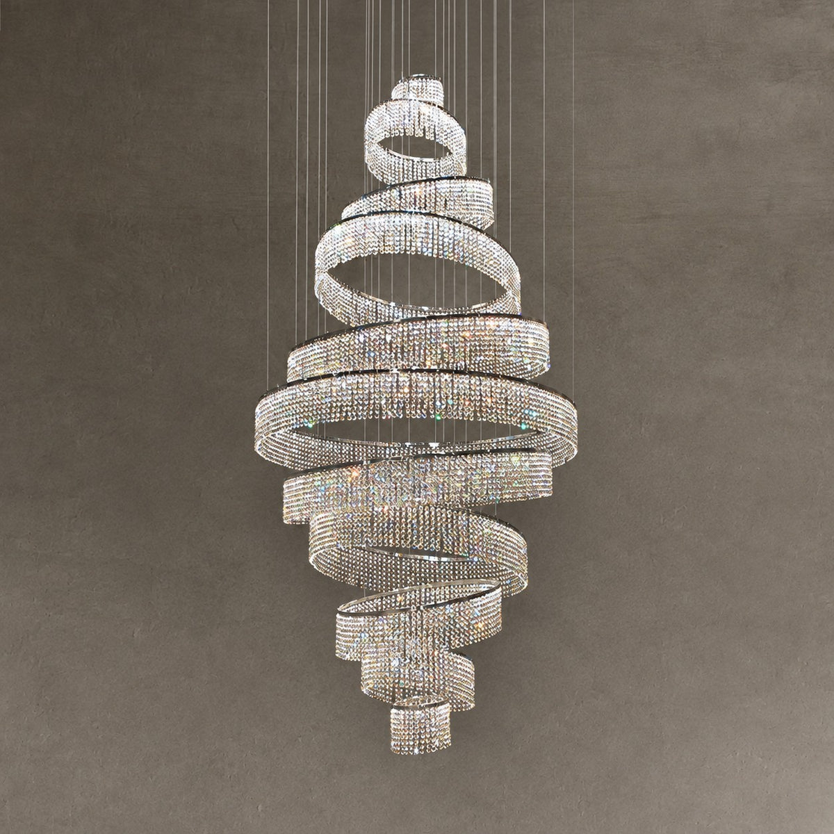Long Crystal Tassel Rings Chandelier Extra Large Living Room Staircase High Ceiling Lighting Fixture