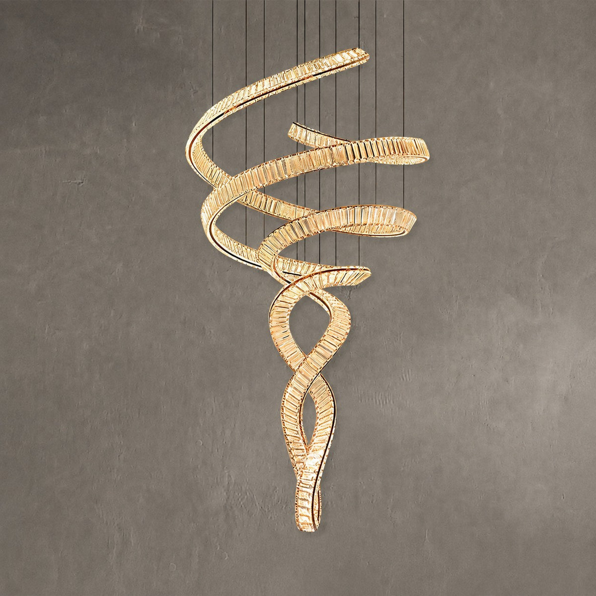 Long Spiral Crystal Ribbon Chandelier
