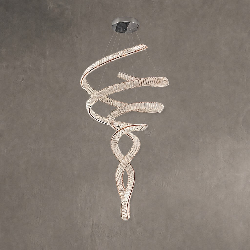 Long Spiral Crystal Chandelier with Stainless Steel Frame