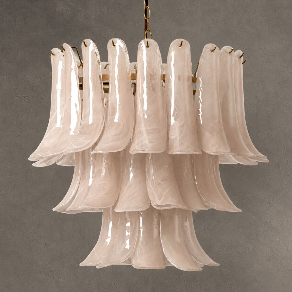 Lonso Taupe Mid-Century Brass & Glass Chandelier – Vintage Glam