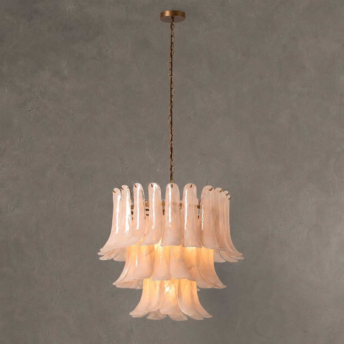 Lonso Taupe Mid-Century Brass & Glass Chandelier – Vintage Glam