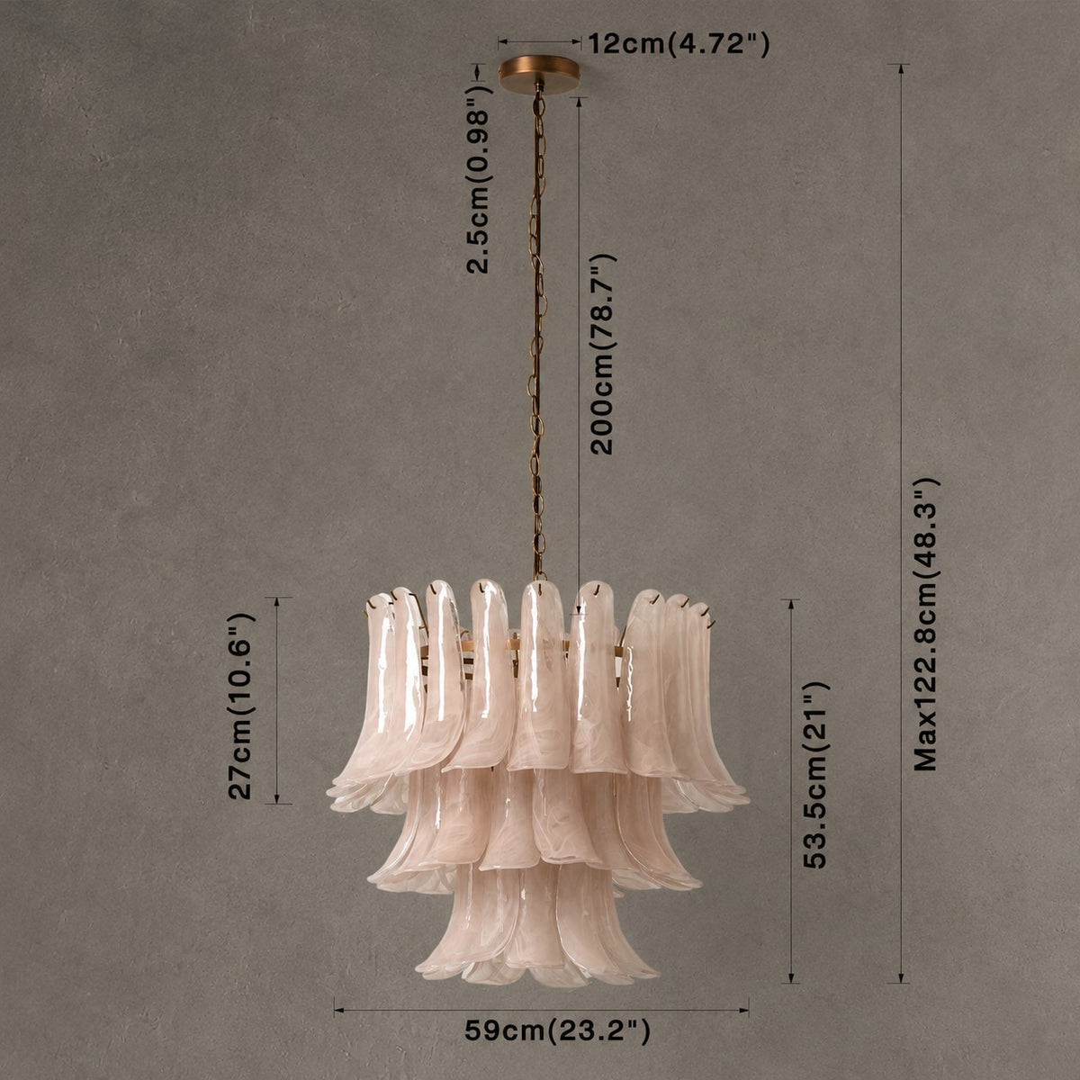 Lonso Taupe Mid-Century Brass & Glass Chandelier – Vintage Glam