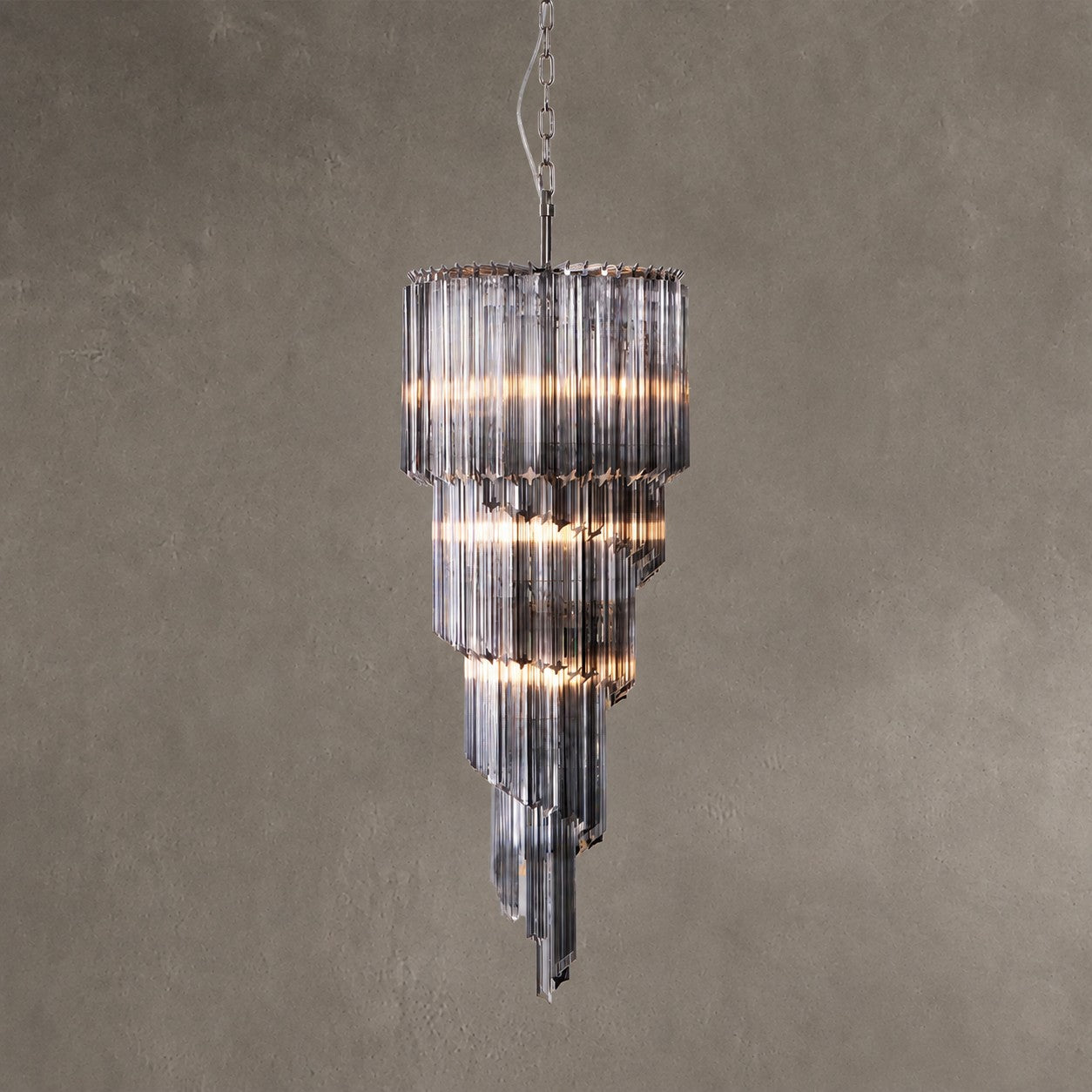 Chandelier  Lucente Noir Spiral Grey Glass Nickel