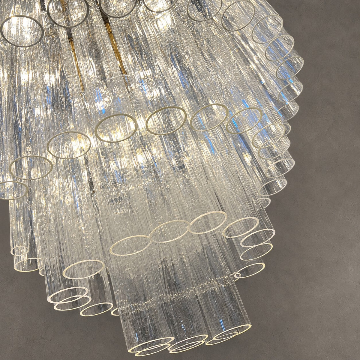 Luxury Floating Cascade Clear Glass Tube Chandelier for High Ceilings