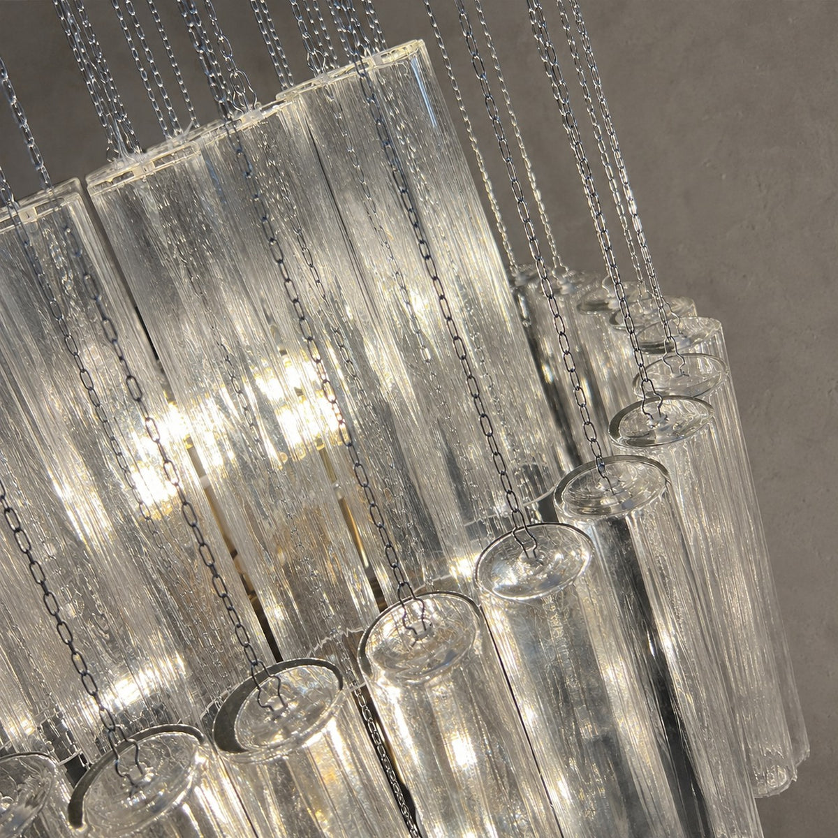 Luxury Floating Cascade Clear Glass Tube Chandelier for High Ceilings