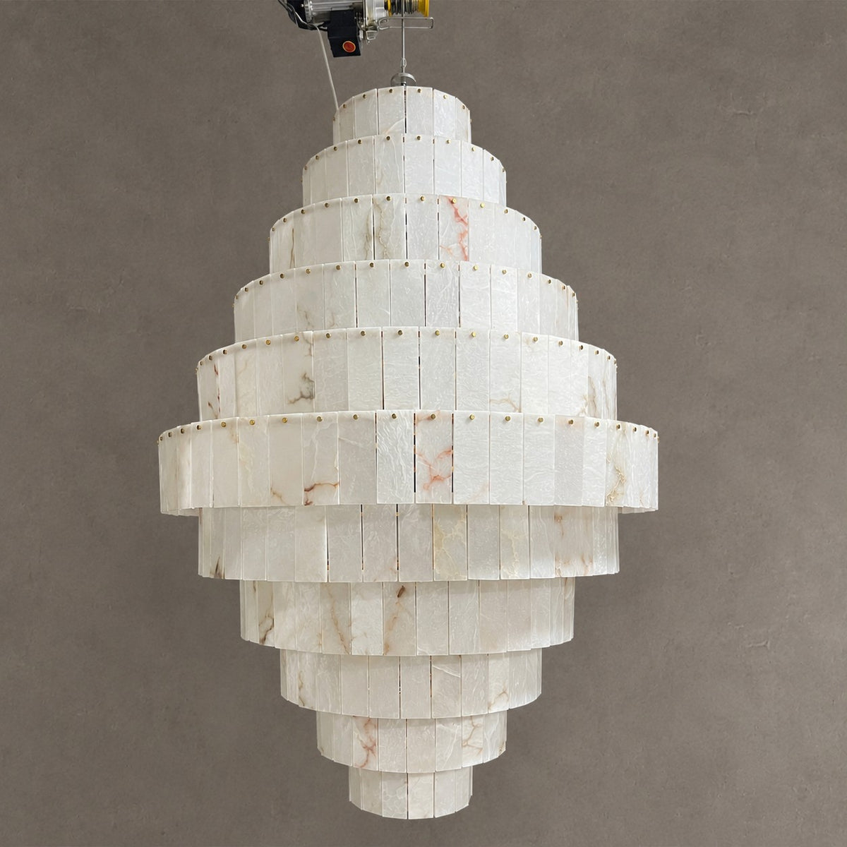 Luxury Sculpted Pyramid-Tier Alabaster Chandelier for High Ceiling