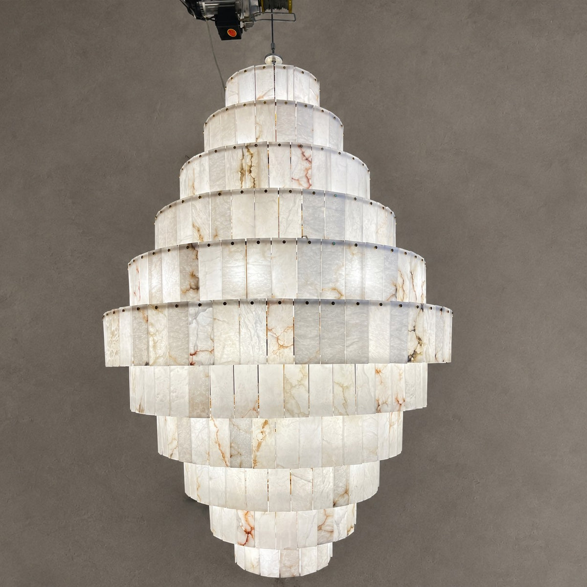Luxury Sculpted Pyramid-Tier Alabaster Chandelier for High Ceiling
