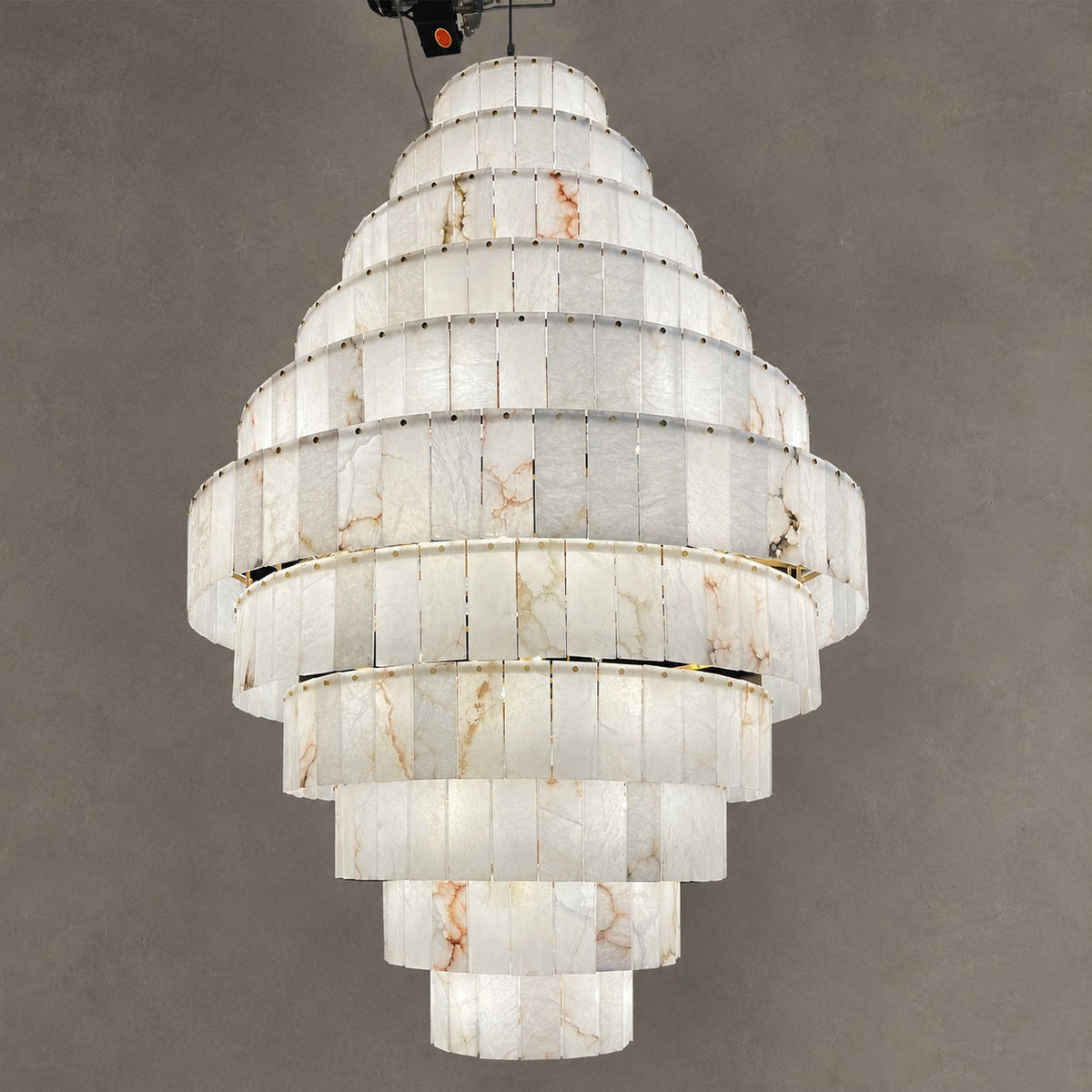Luxury Sculpted Pyramid-Tier Alabaster Chandelier for High Ceiling