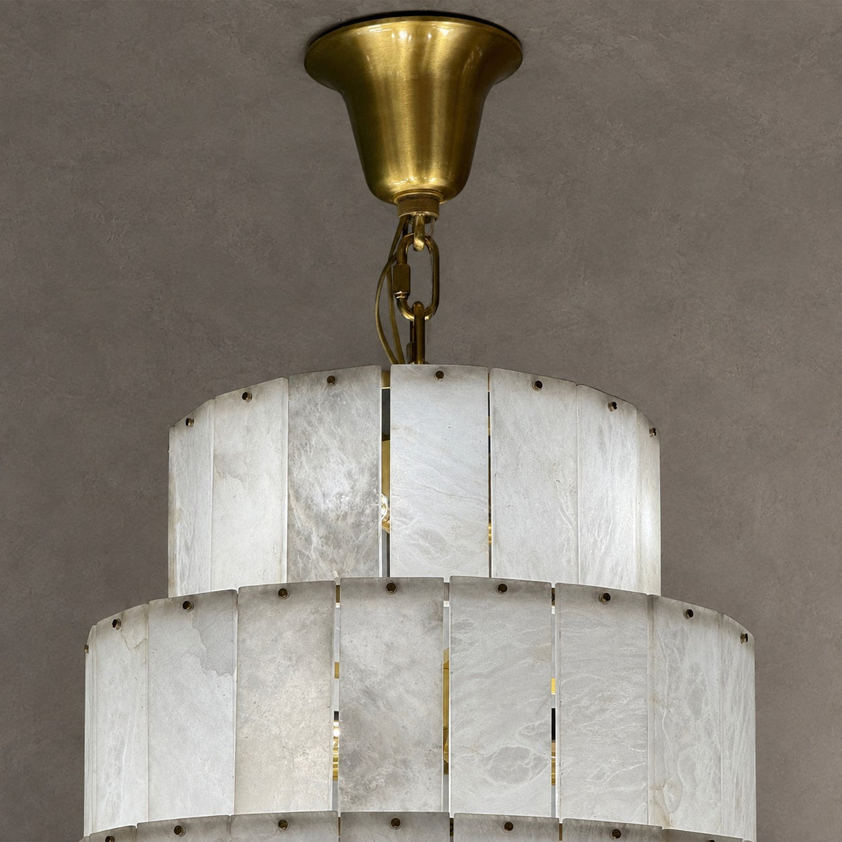 Luxury Sculpted Pyramid-Tier Alabaster Chandelier for High Ceiling