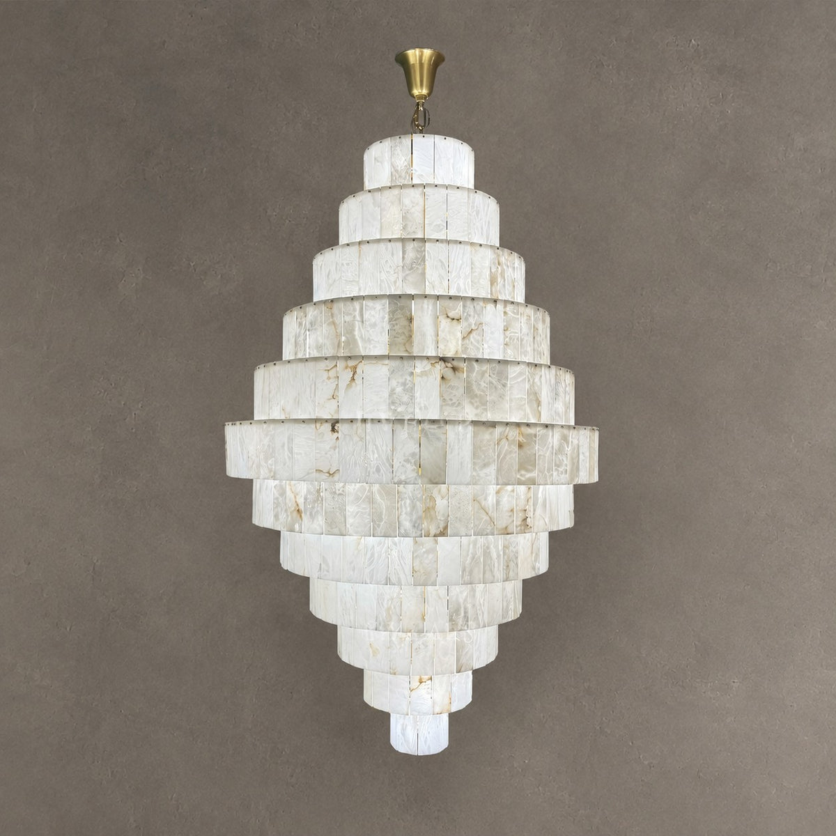 Luxury Sculpted Pyramid-Tier Alabaster Chandelier for High Ceiling