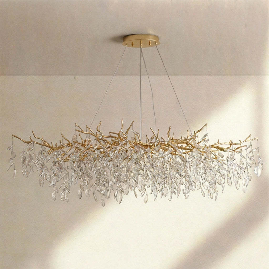 French Branch Crystal Chandelier with Elegant Crystal Leaves