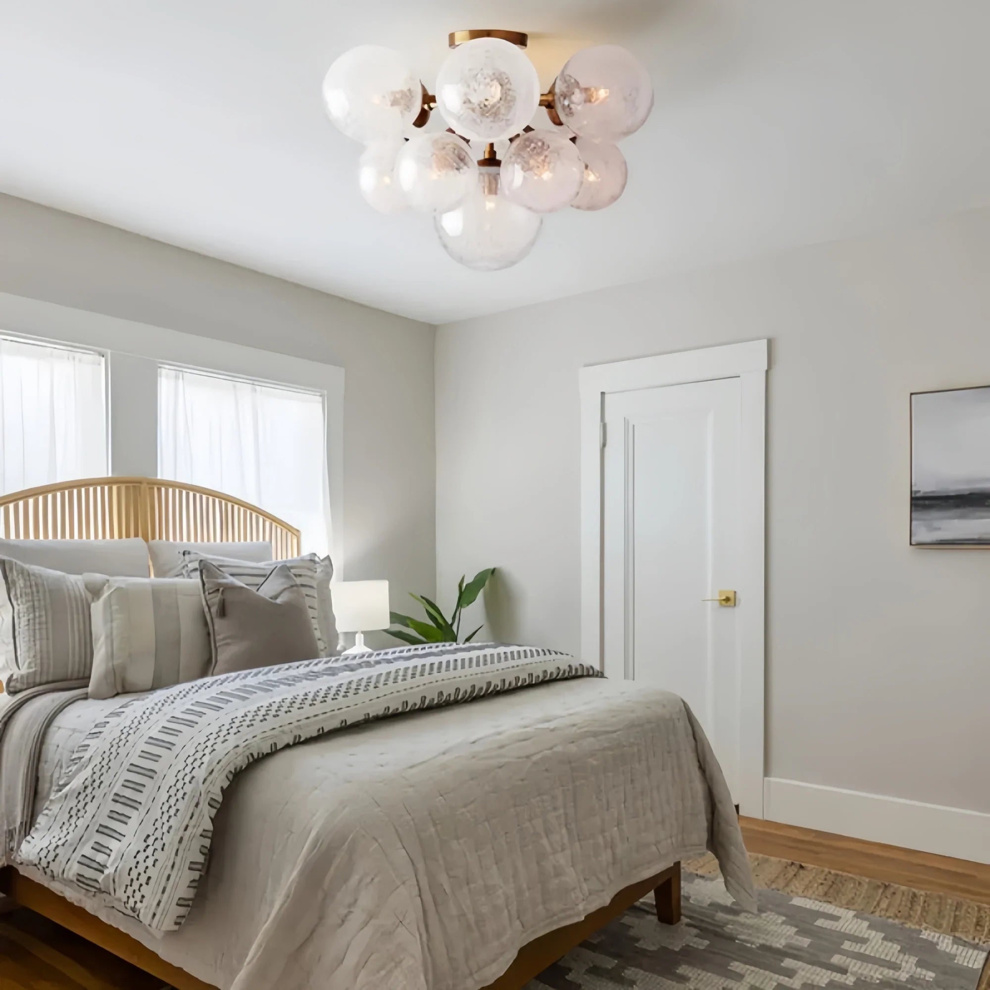 Mandoza Flushmount Hand-Blown Glass Ceiling Light with Brass Finish