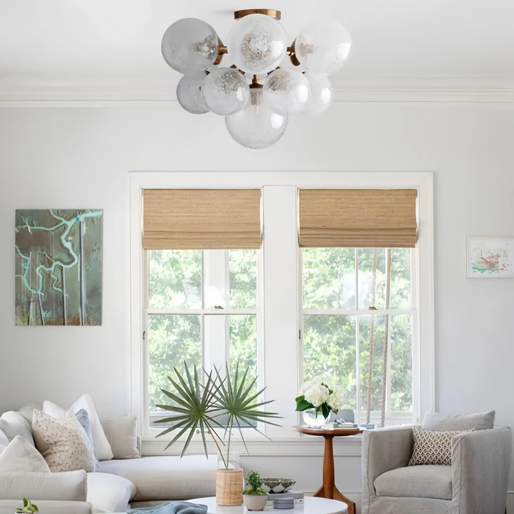 Mandoza Flushmount Hand-Blown Glass Ceiling Light with Brass Finish