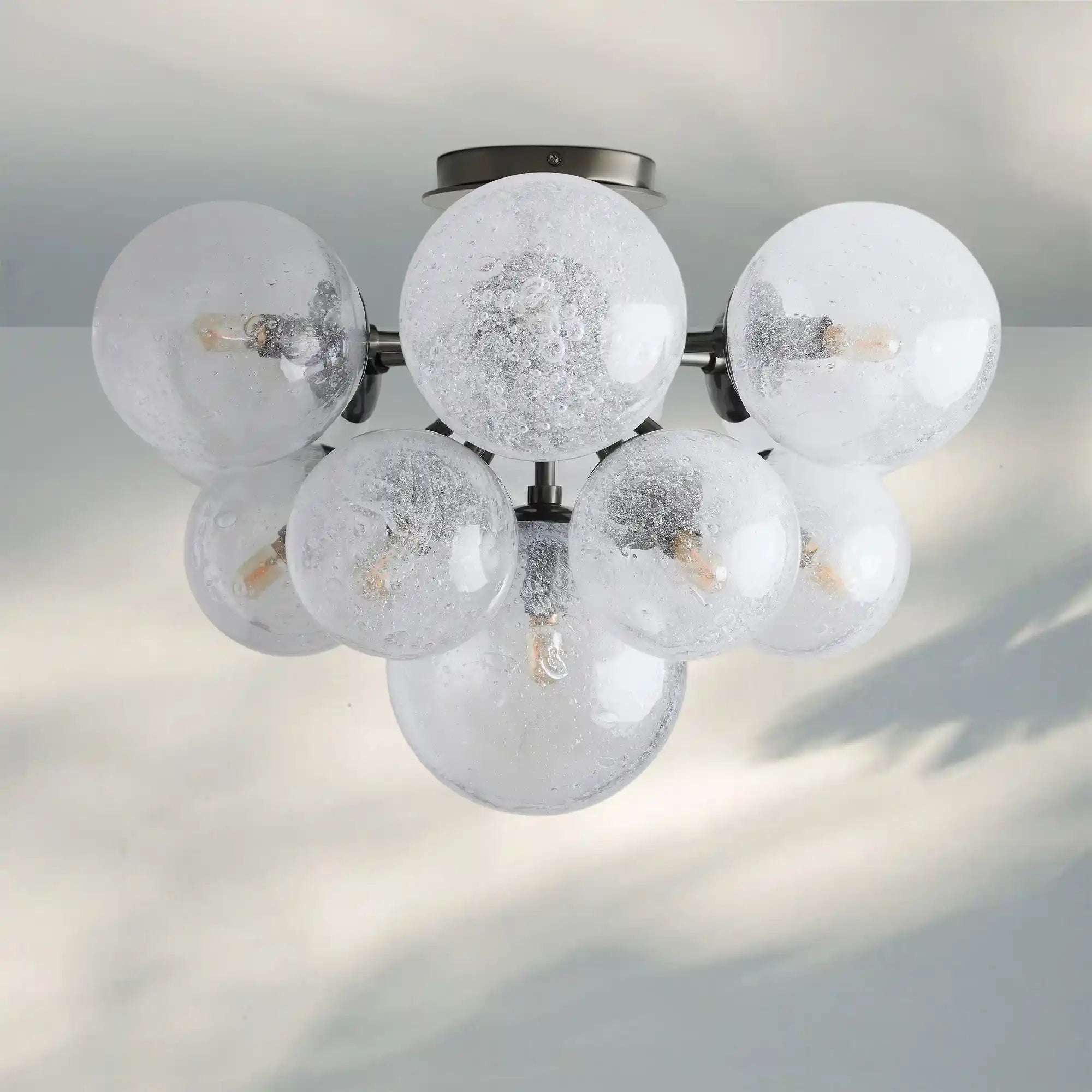 Mandoza Flushmount Hand-Blown Glass Ceiling Light with Brass Finish