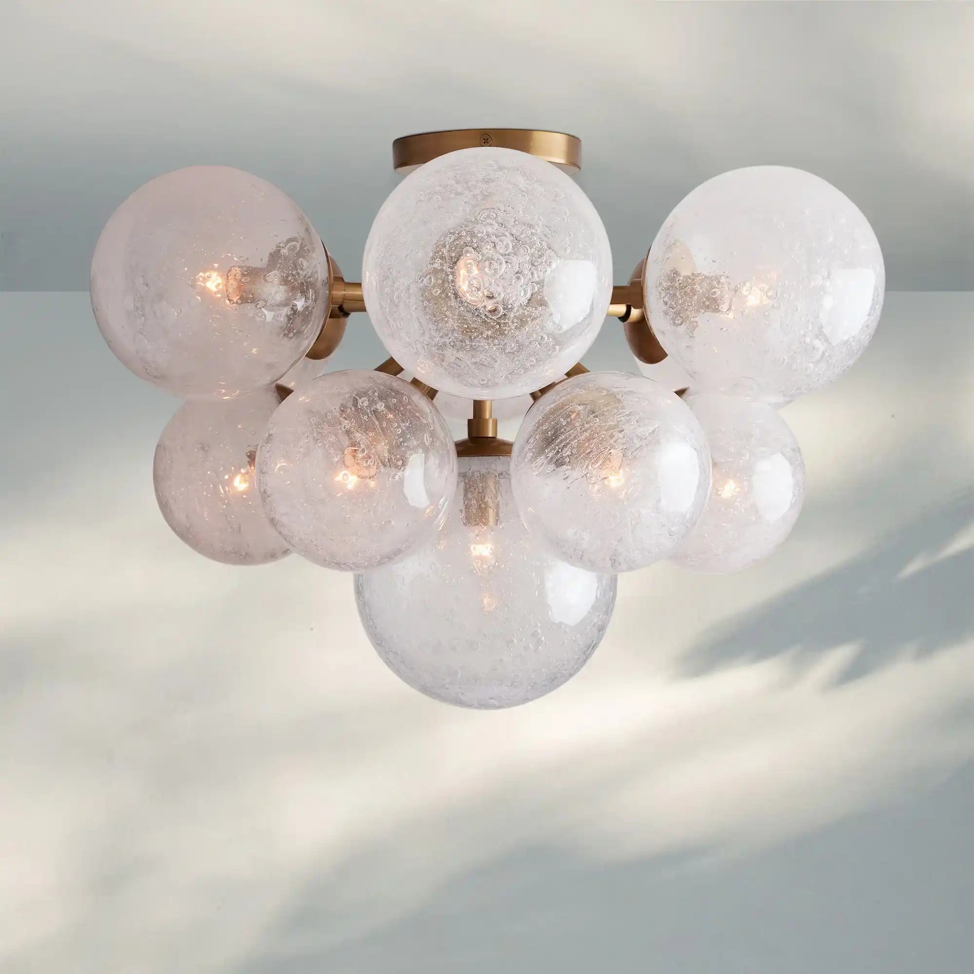 Mandoza Flushmount Hand-Blown Glass Ceiling Light with Brass Finish