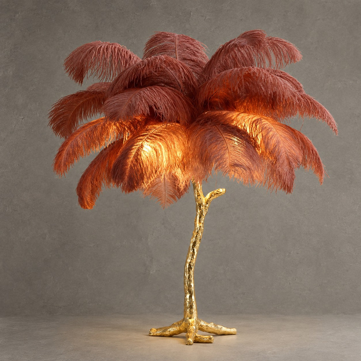Modern Designer Brass Ostrich Feather Table Lamp Decorative Pure Copper Bedside Light For Women's Bedroom