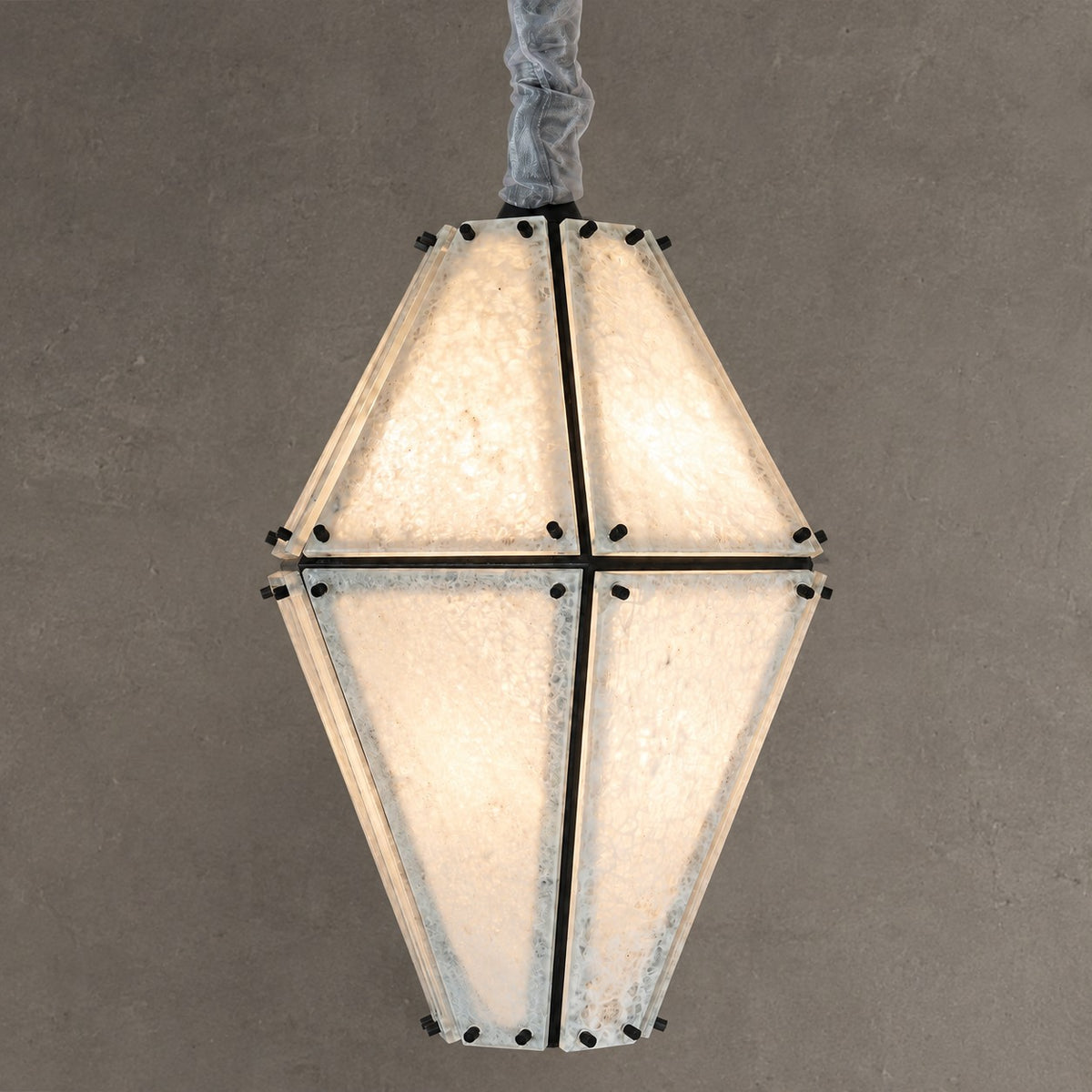 Modern Faceted Green Jade Luxury stone Lantern Chandelier