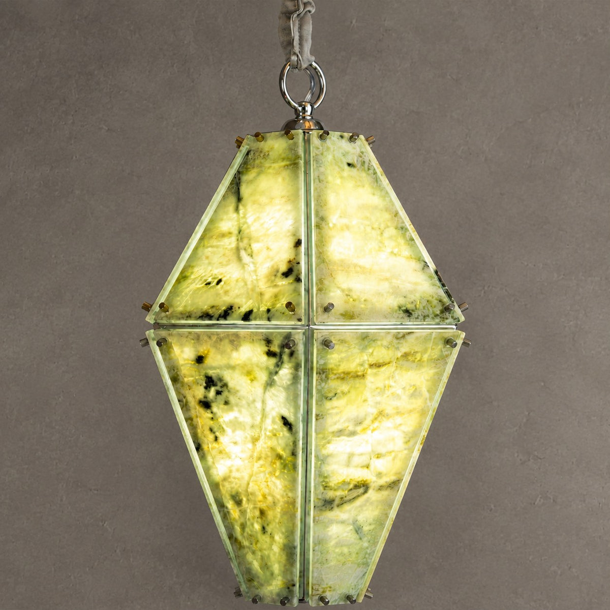 Modern Faceted Green Jade Luxury stone Lantern Chandelier