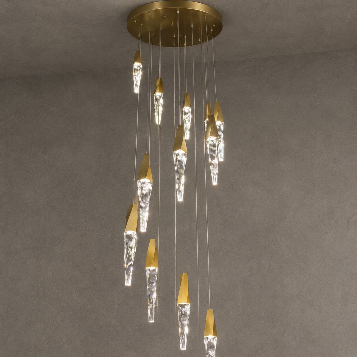 Modern Floating Spiral Crystal Chandelier for High-ceiling