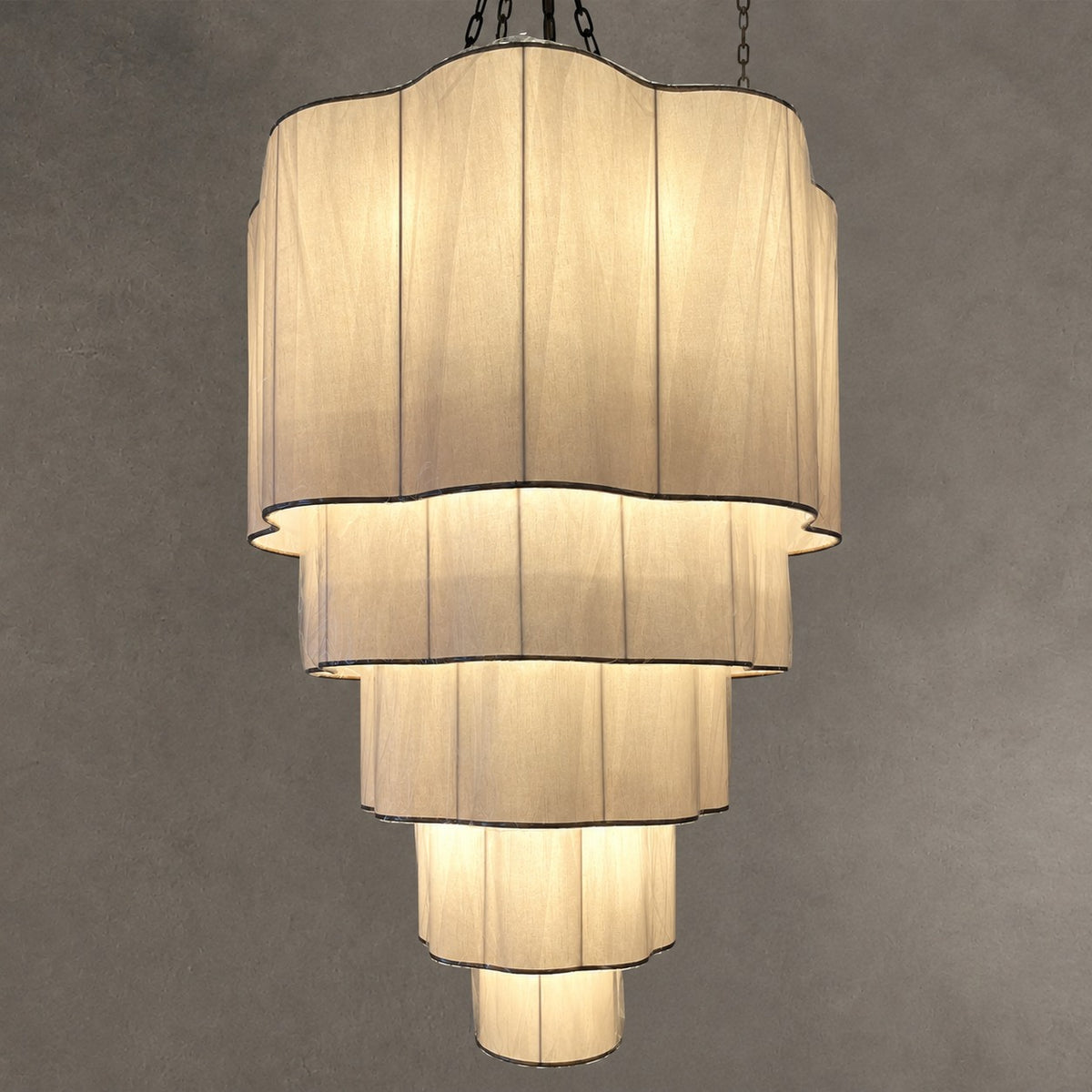 Modern Flush Mounted Tiered Wave-edge Fabric Chandelier