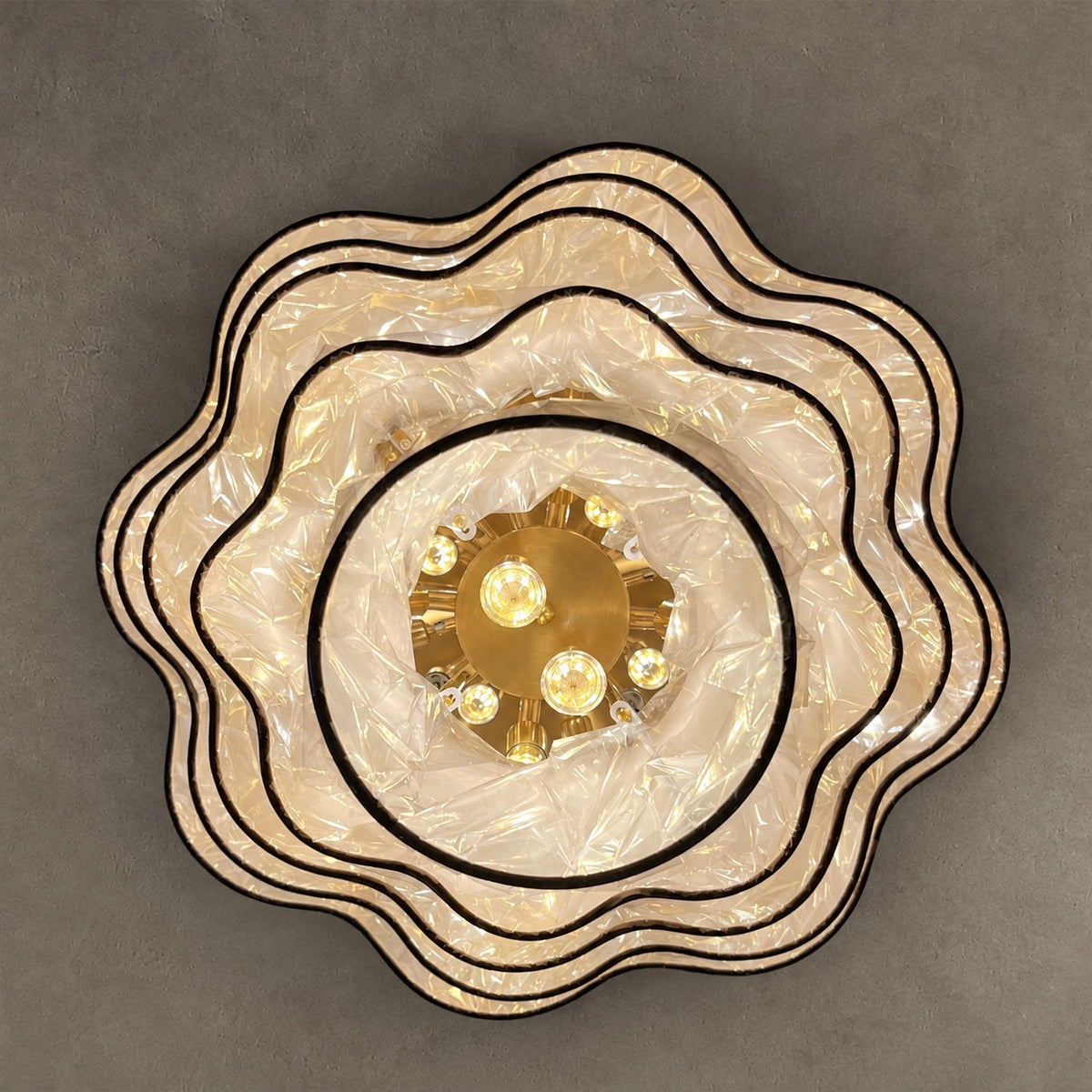 Modern Flush Mounted Tiered Wave-edge Fabric Chandelier