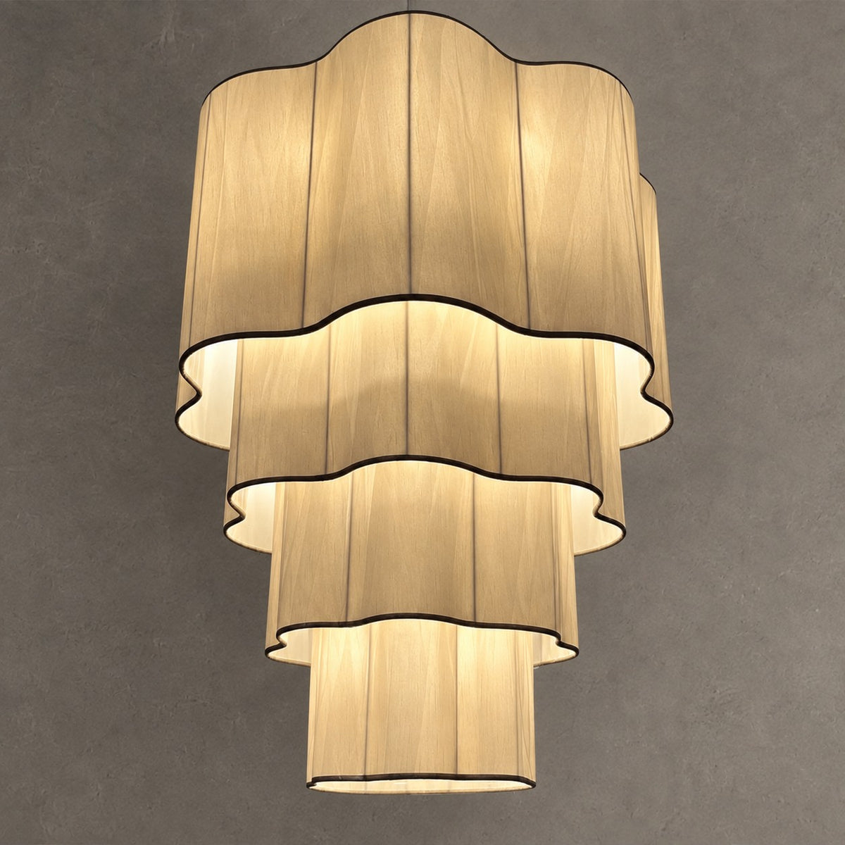 Modern Flush Mounted Tiered Wave-edge Fabric Chandelier