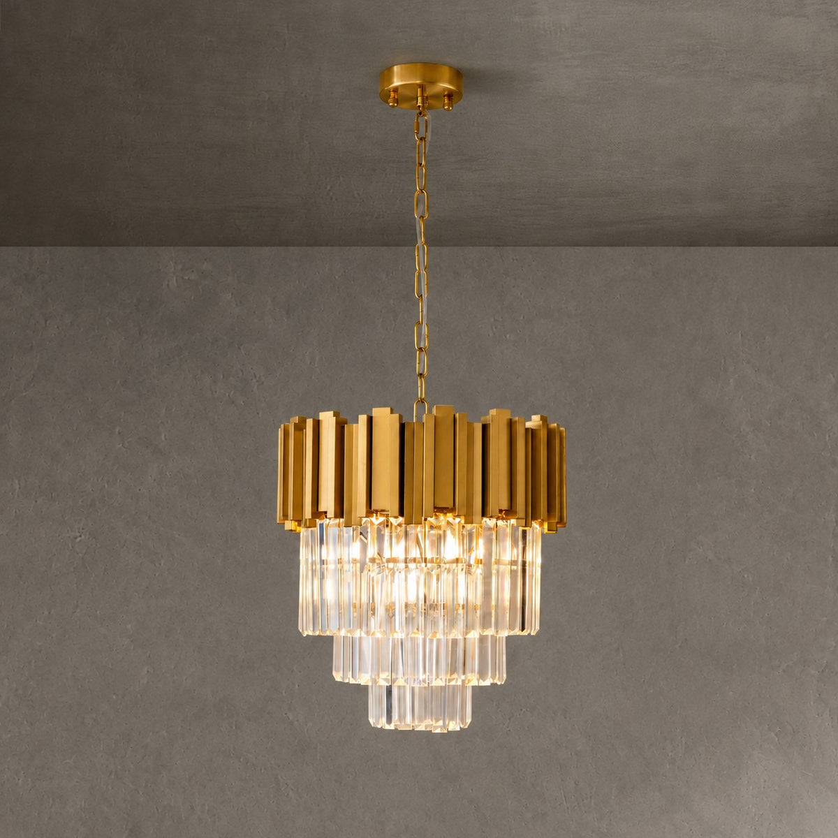 Modern Gold 3-Tier K9 Crystal Chandelier
