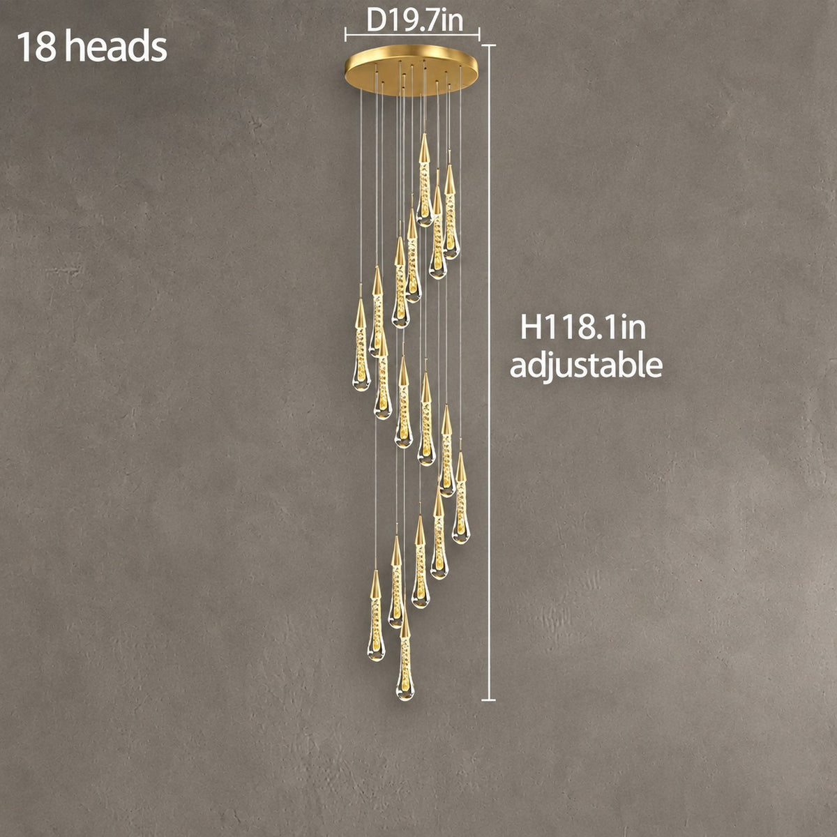 Pendant Light  Modern Gold Crystal Cascading Chandelier Aluminum LED 1-48 Heads