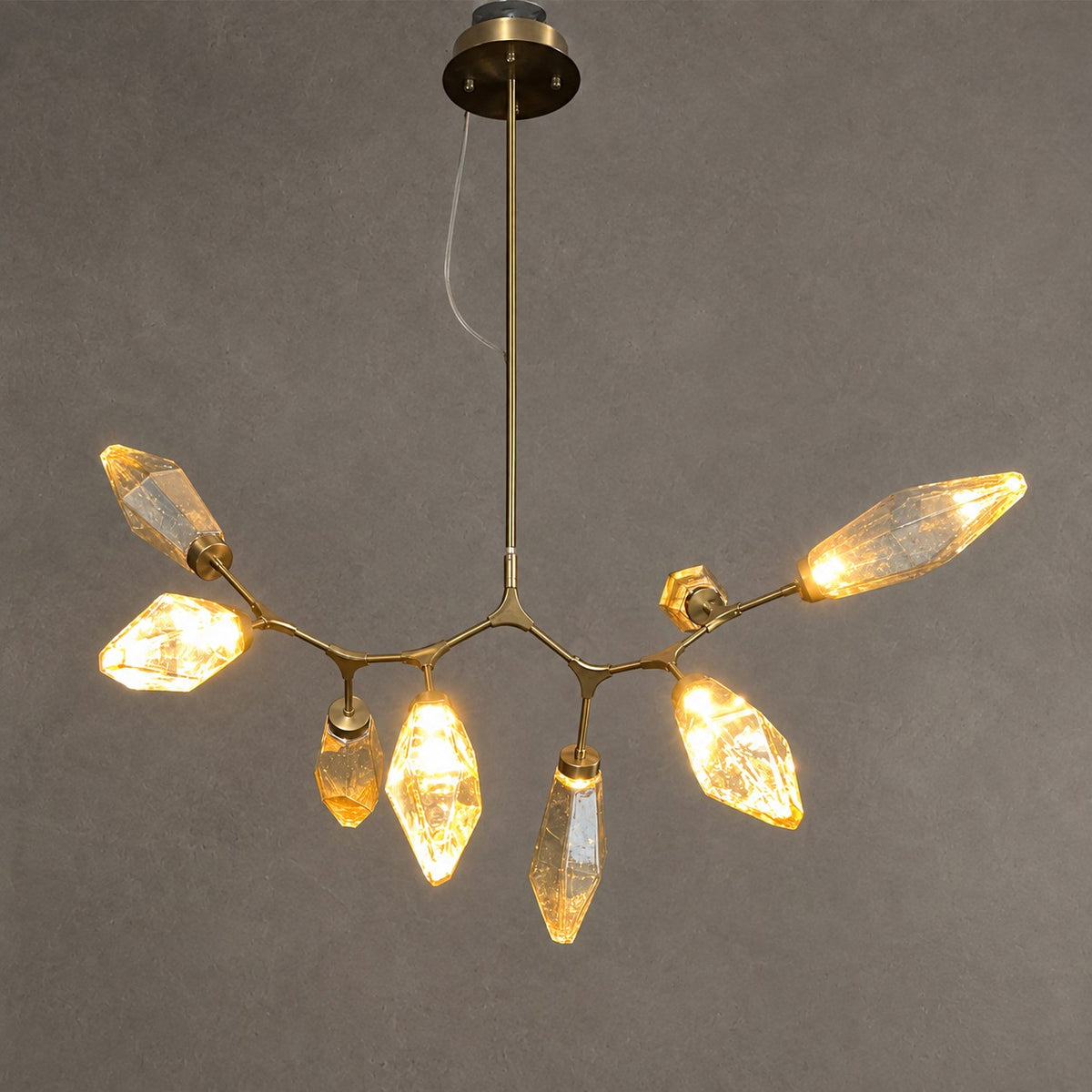 Modern Linear Branches Rock Glass Chandelier