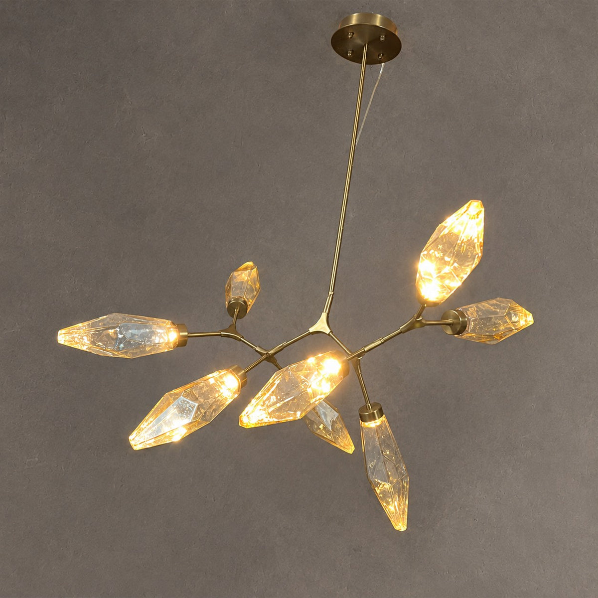 Modern Linear Branches Rock Glass Chandelier