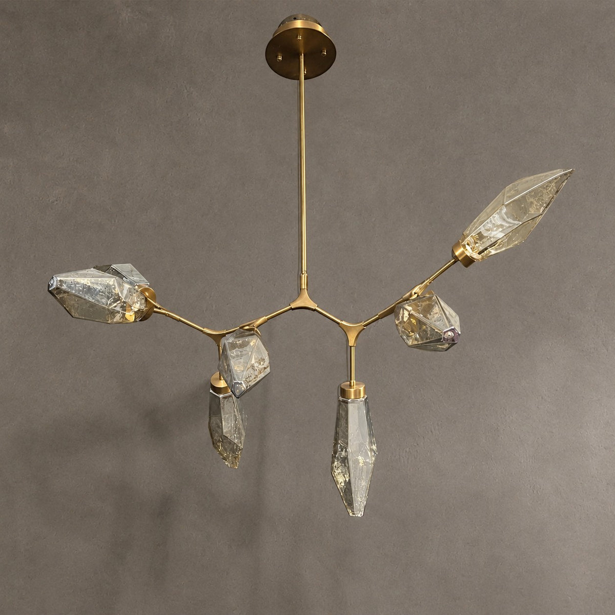 Modern Linear Branches Rock Glass Chandelier