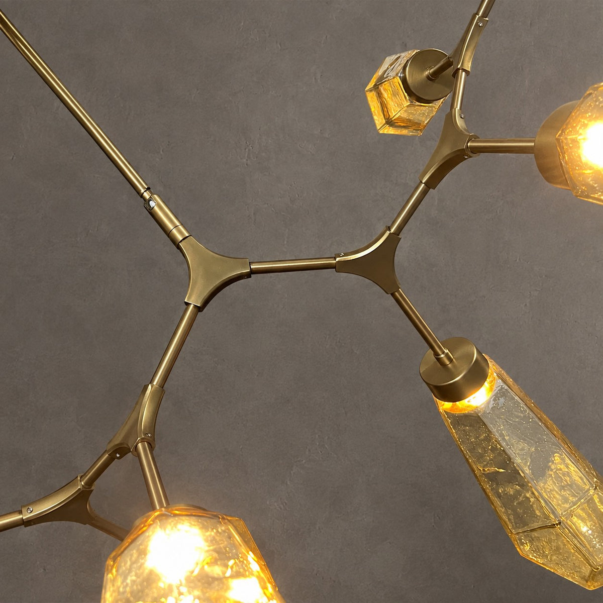 Modern Linear Branches Rock Glass Chandelier