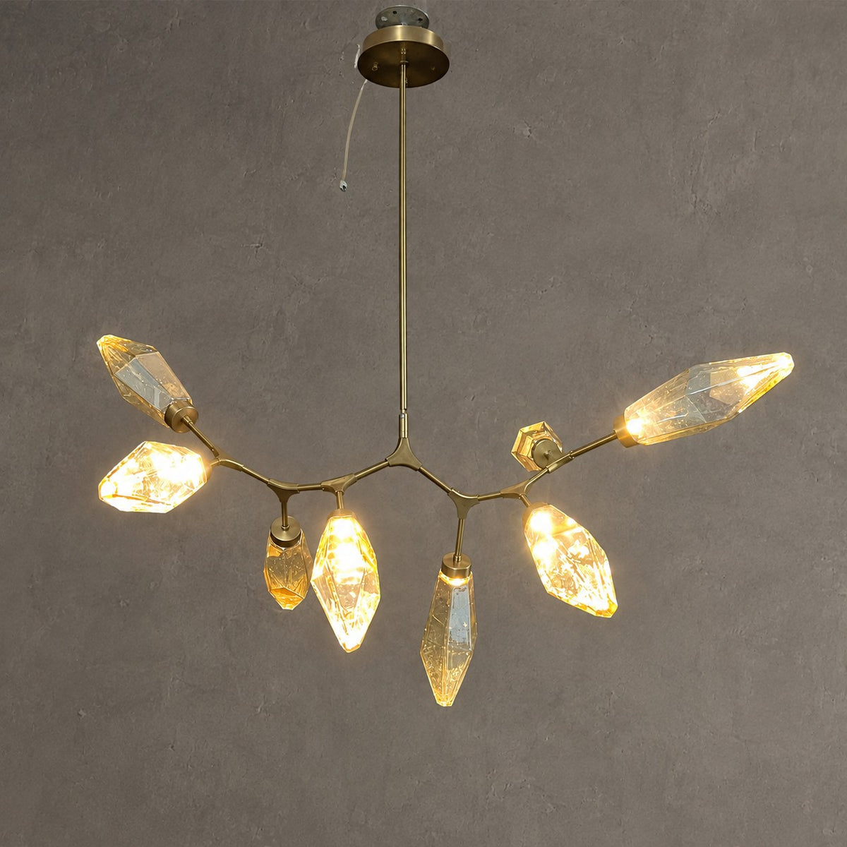 Modern Linear Branches Rock Glass Chandelier