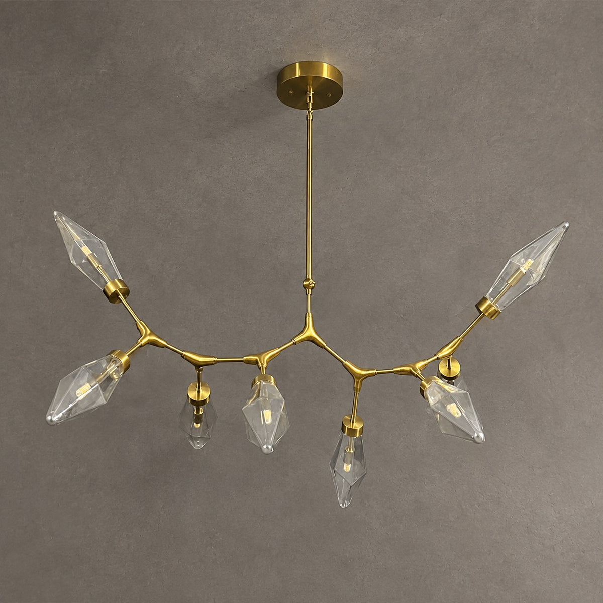 Modern Linear Branches Rock Glass Chandelier