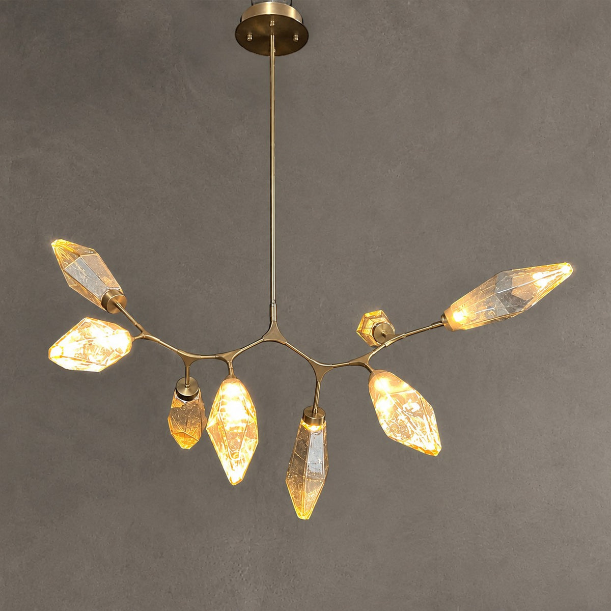 Modern Linear Branches Rock Glass Chandelier
