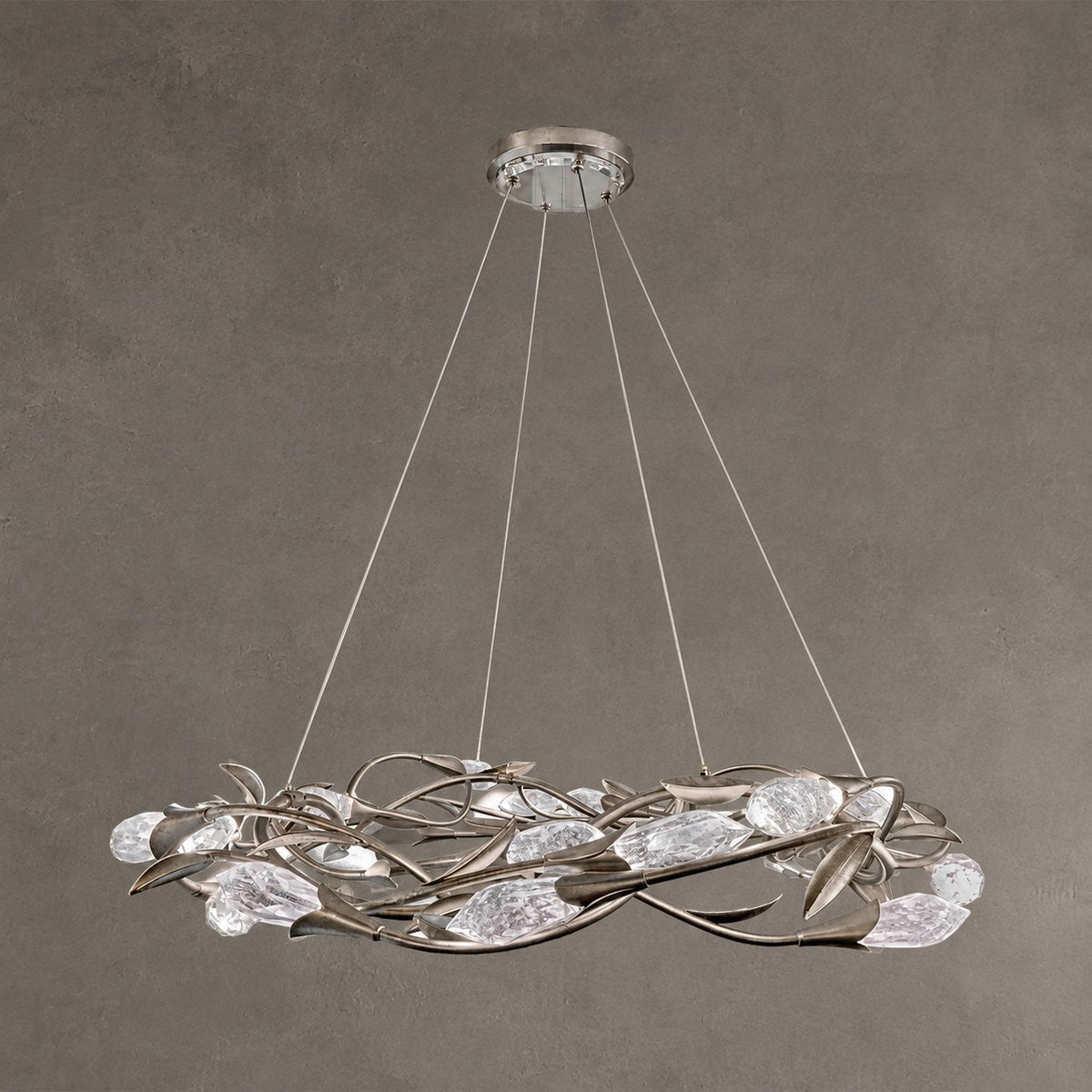 Modern Linear/Round Floral Branches Crystal Chandelier
