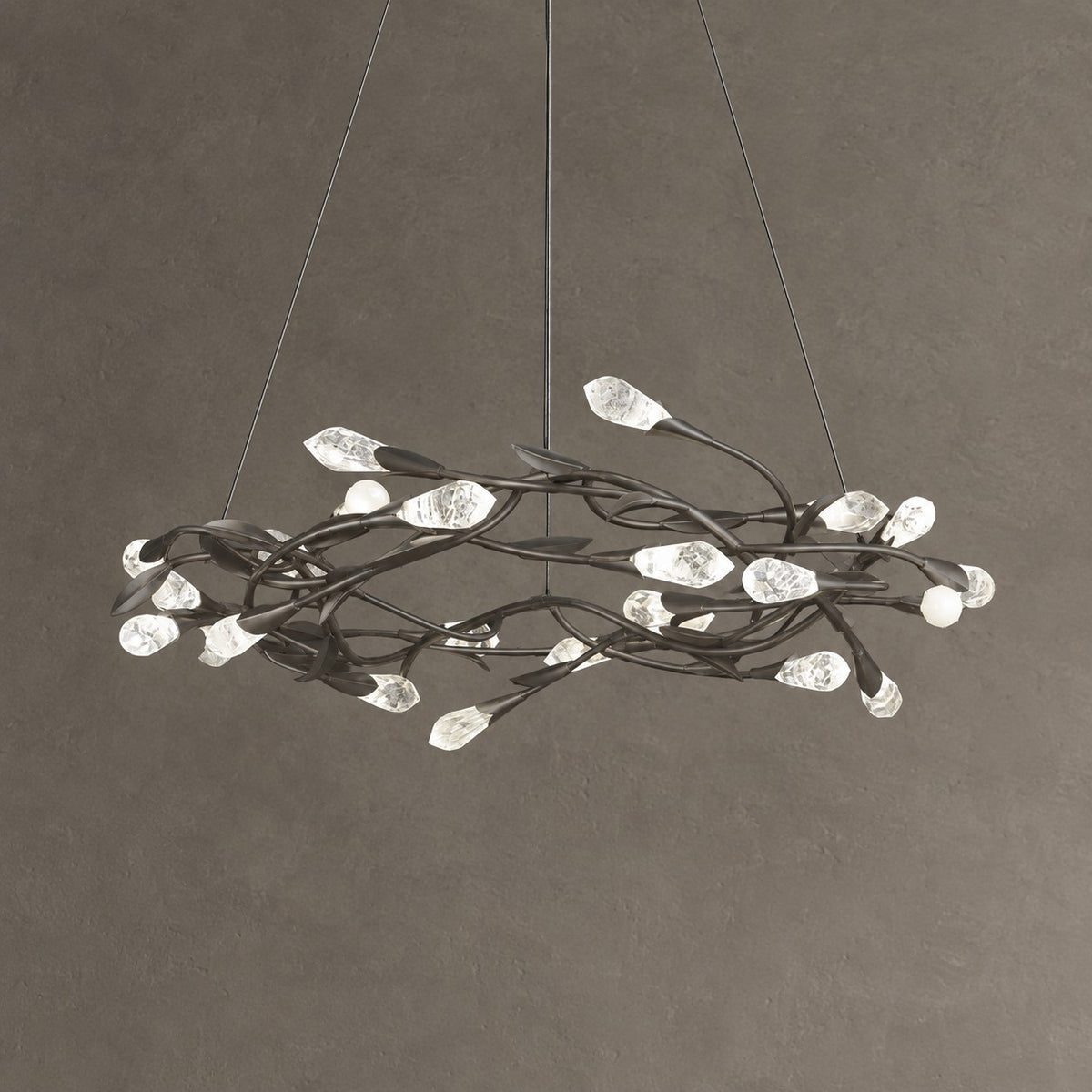 Modern Linear/Round Floral Branches Crystal Chandelier
