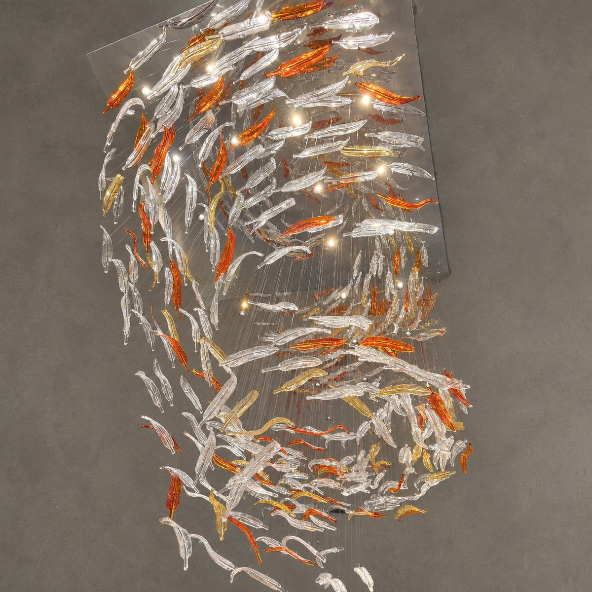 Modern Luxury Oversize Cascade Floating Feather Glass Chandelier for Villa/Lobby/Hall/Foyer