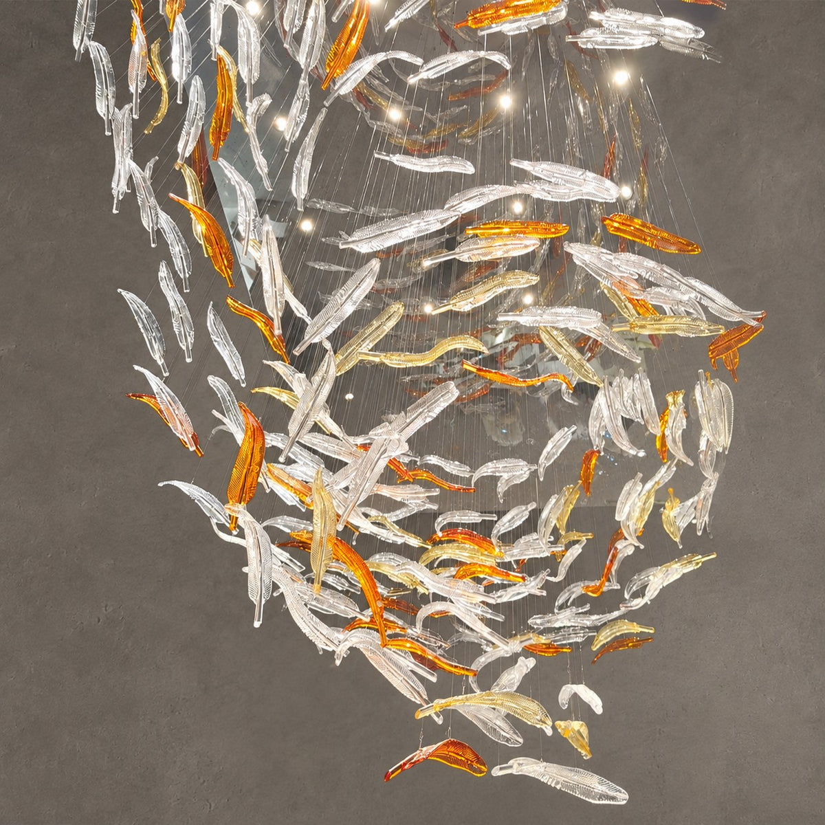 Modern Luxury Oversize Cascade Floating Feather Glass Chandelier for Villa/Lobby/Hall/Foyer