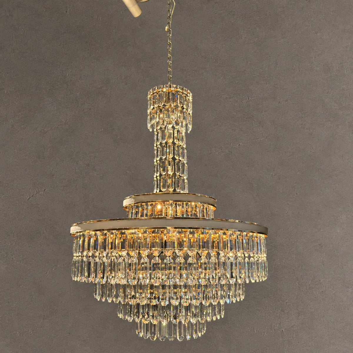 Modern Multi-tier Round Crystal Chandelier with White Leather for Foyer/Living Room/Staircase