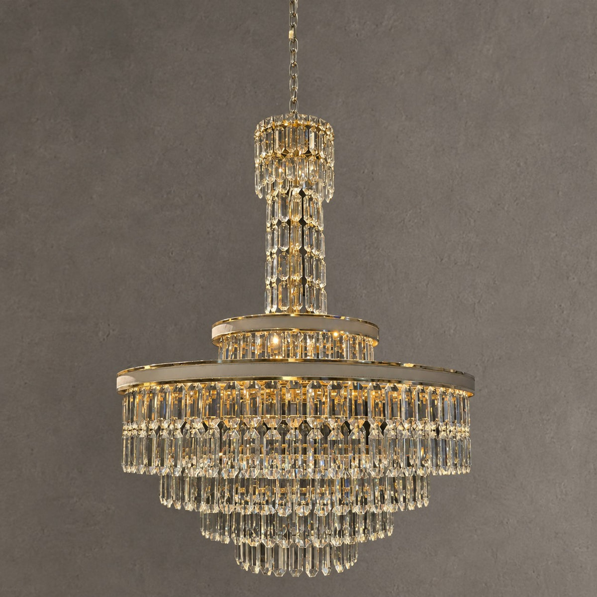 Modern Multi-tier Round Crystal Chandelier with White Leather for Foyer/Living Room/Staircase