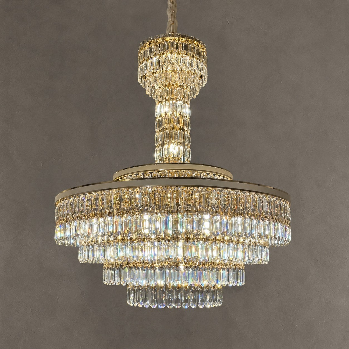 Modern Multi-tier Round Crystal Chandelier with White Leather for Foyer/Living Room/Staircase