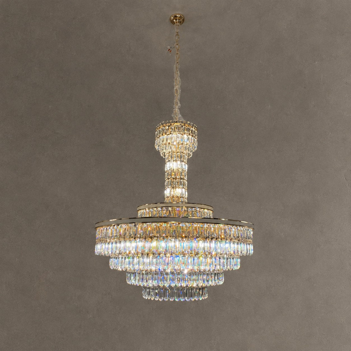 Modern Multi-tier Round Crystal Chandelier with White Leather for Foyer/Living Room/Staircase