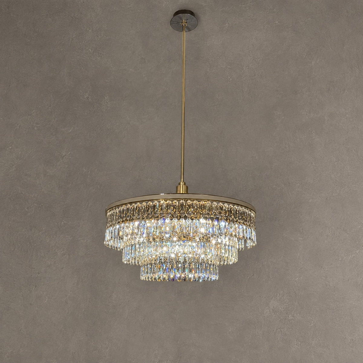 Modern Multi-tier Round Crystal Chandelier with White Leather for Foyer/Living Room/Staircase