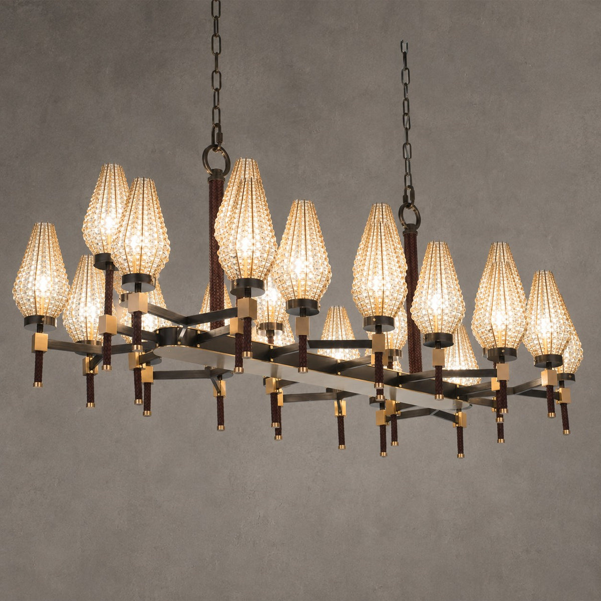 Modern Rectangular Crystal Shade Chandelier for Dining Room