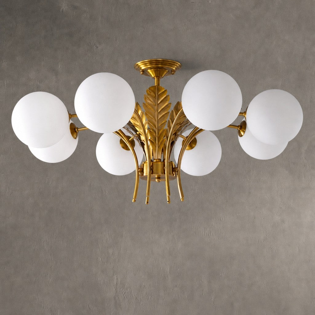 Modern Sputnik White Glass Sphere Golden Feather Chandelier for Living Room/Bedroom/Entryance