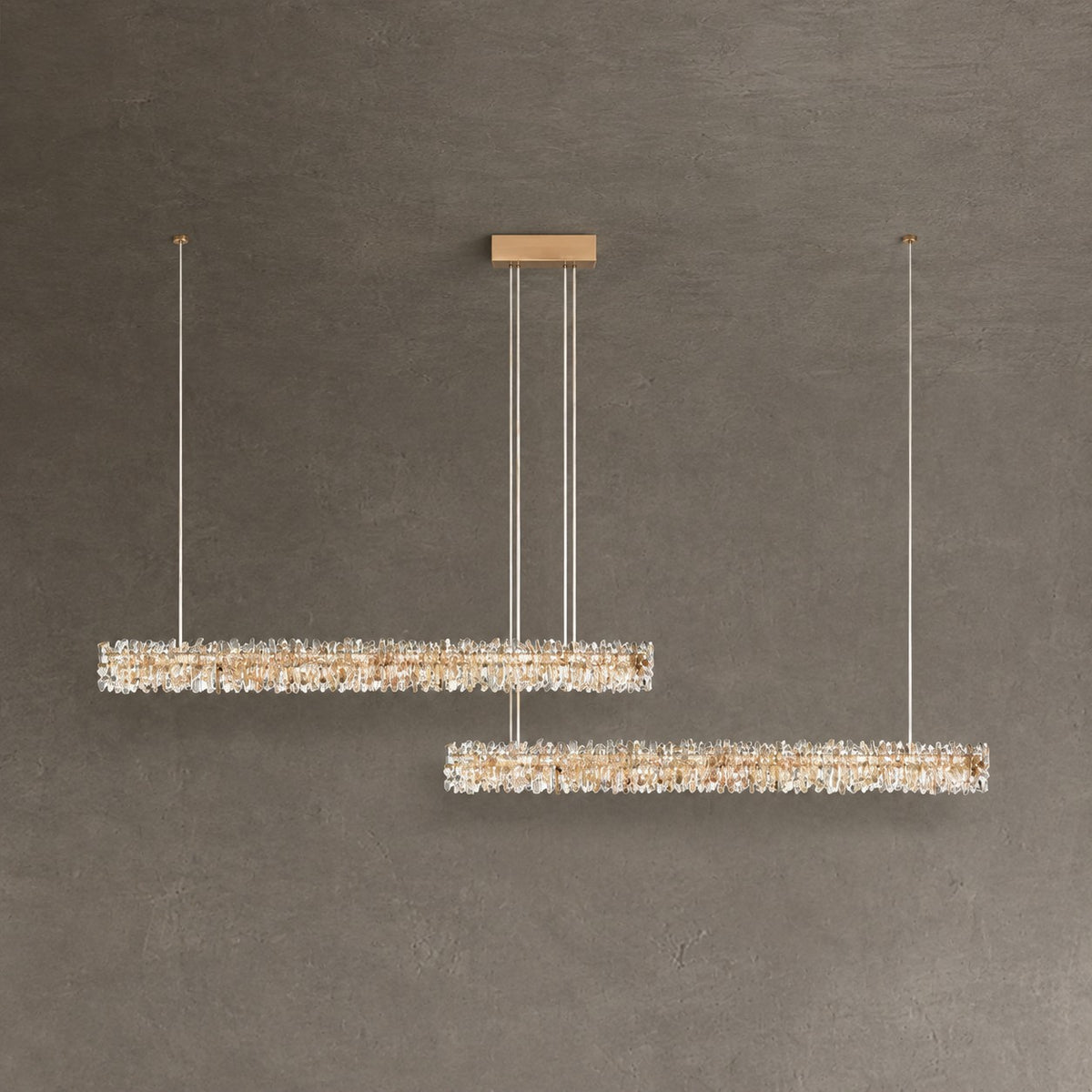 Modern Style Linear Natural Crystal Chandelier